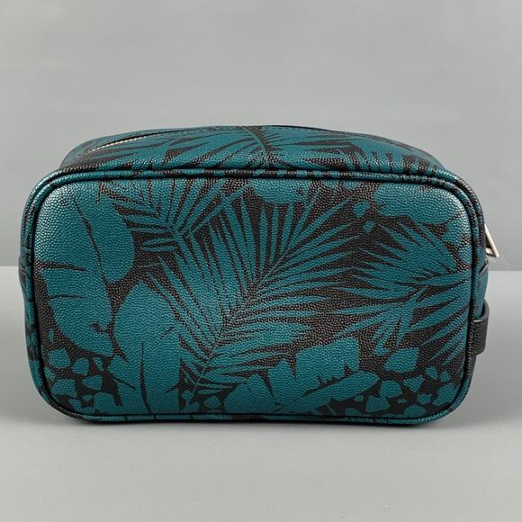 SAINT LAURENT Blue Black Leaves Canvas Toiletry Handbag - Picture 4 of 9